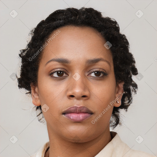 Neutral black young-adult female with long  brown hair and brown eyes