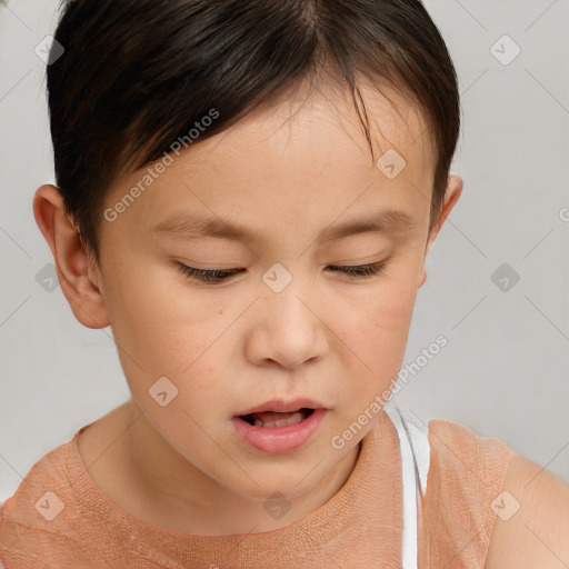 Neutral white child female with short  brown hair and brown eyes