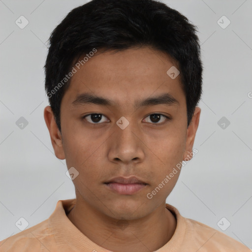 Neutral asian young-adult male with short  black hair and brown eyes