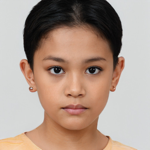 Neutral asian child female with short  brown hair and brown eyes