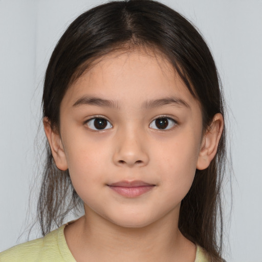 Neutral white child female with medium  brown hair and brown eyes