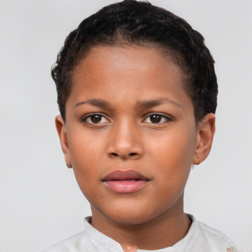 Neutral latino child female with short  brown hair and brown eyes