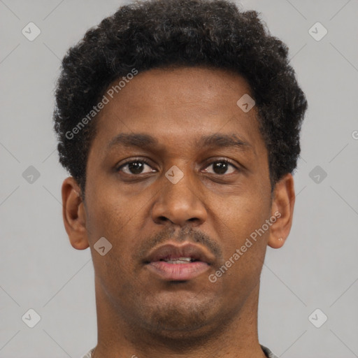 Neutral black young-adult male with short  brown hair and brown eyes