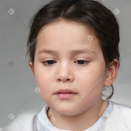 Neutral white child female with medium  brown hair and brown eyes