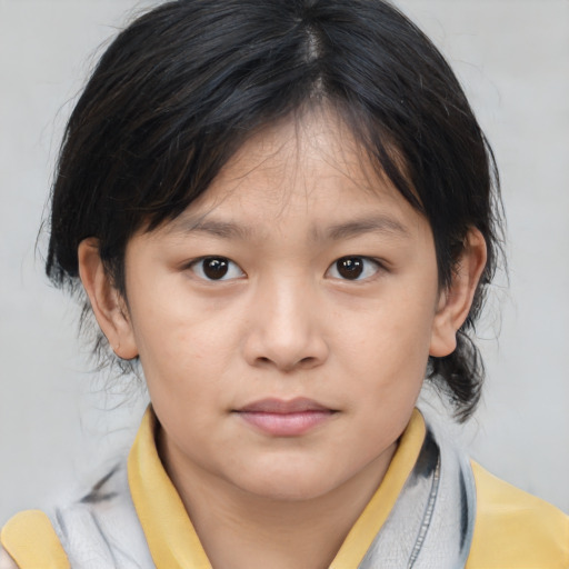 Neutral asian young-adult female with medium  brown hair and brown eyes