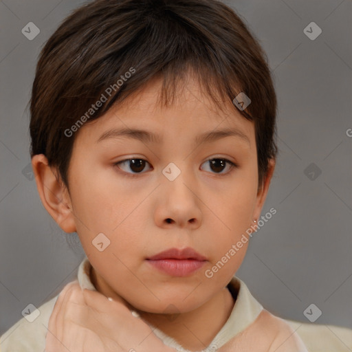 Neutral white child female with short  brown hair and brown eyes