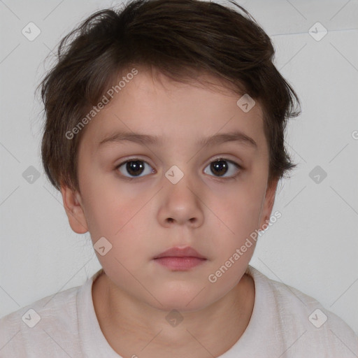 Neutral white child female with short  brown hair and brown eyes