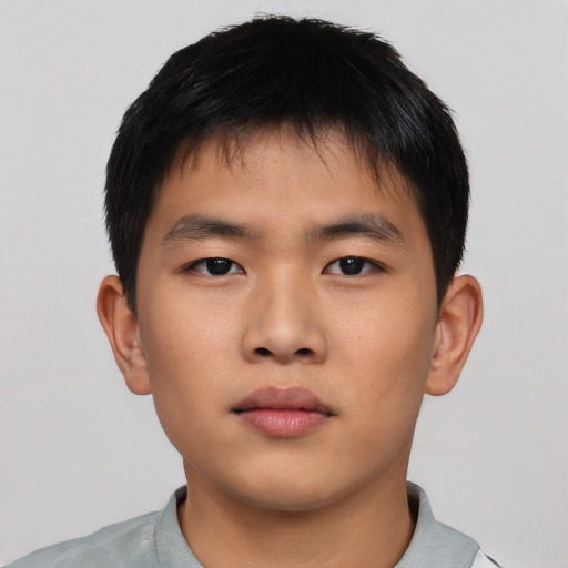 Neutral asian young-adult male with short  brown hair and brown eyes