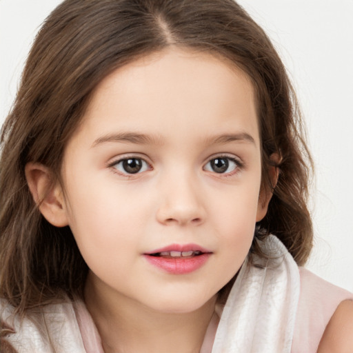 Neutral white child female with long  brown hair and brown eyes