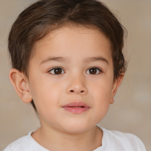 Joyful white child female with short  brown hair and brown eyes