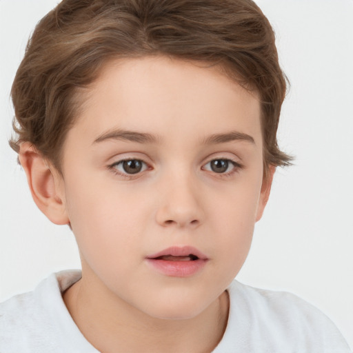 Neutral white child female with short  brown hair and brown eyes