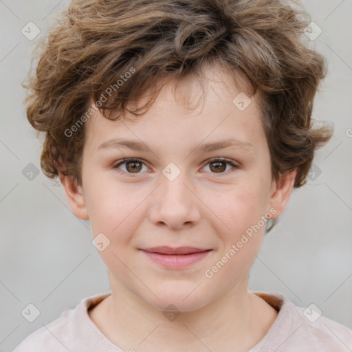 Joyful white child male with short  brown hair and brown eyes