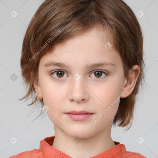 Neutral white child female with medium  brown hair and brown eyes