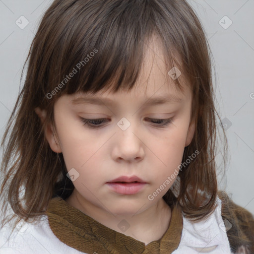 Neutral white child female with medium  brown hair and brown eyes