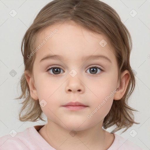 Neutral white child female with medium  brown hair and brown eyes