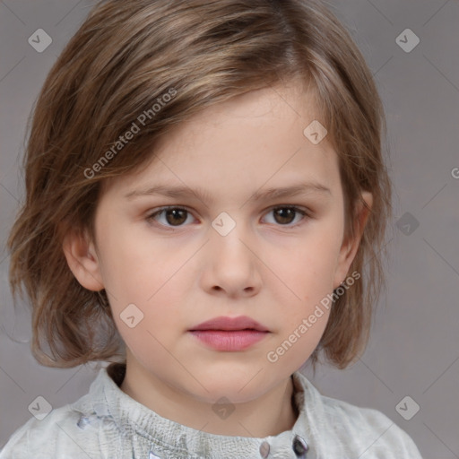 Neutral white child female with medium  brown hair and brown eyes