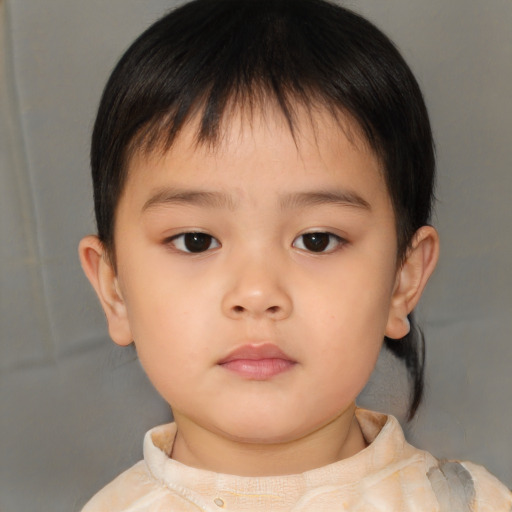 Neutral asian child female with short  brown hair and brown eyes