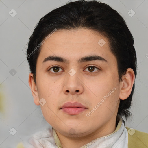 Neutral asian young-adult male with short  brown hair and brown eyes