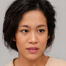 Neutral asian young-adult female with medium  brown hair and brown eyes