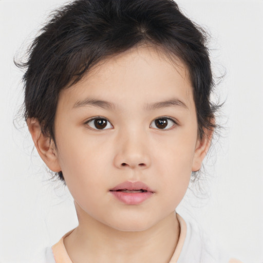 Neutral asian child female with medium  brown hair and brown eyes