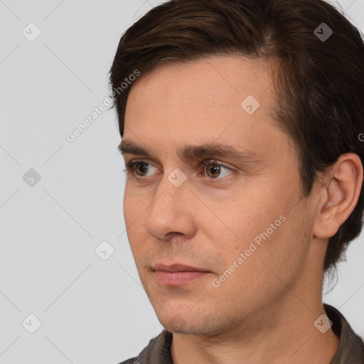 Neutral white adult male with short  brown hair and brown eyes