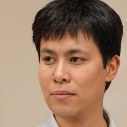 Neutral asian young-adult male with short  brown hair and brown eyes