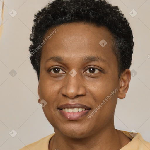 Joyful latino young-adult male with short  brown hair and brown eyes
