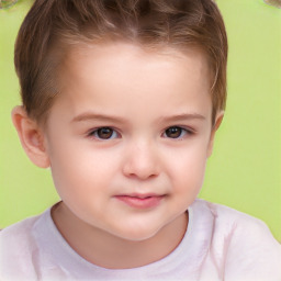 Joyful white child female with short  brown hair and brown eyes