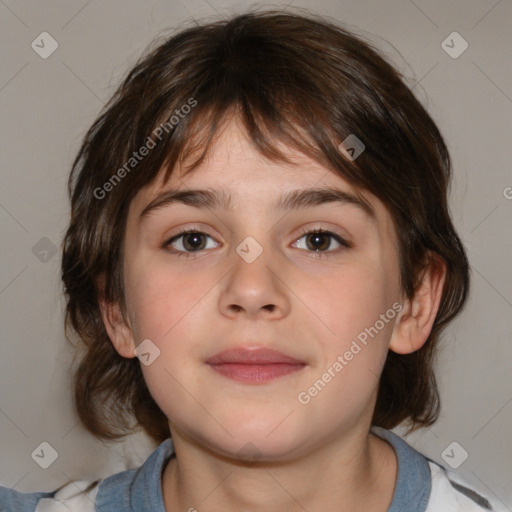 Neutral white child female with medium  brown hair and brown eyes