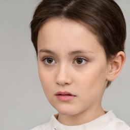 Neutral white young-adult female with short  brown hair and brown eyes