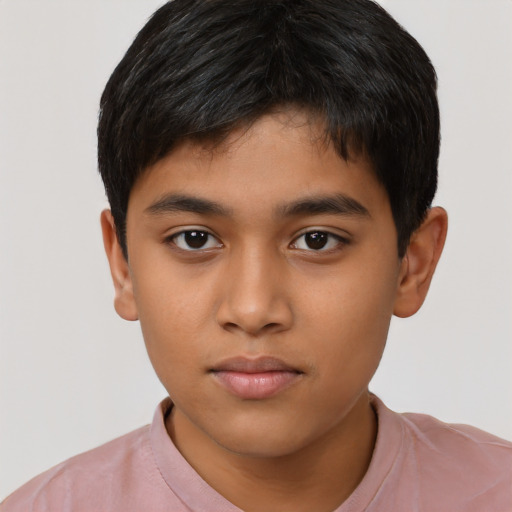 Neutral asian child male with short  brown hair and brown eyes