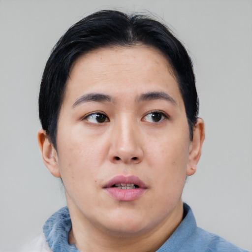 Neutral asian young-adult female with short  black hair and brown eyes