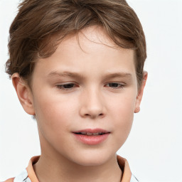 Joyful white child female with short  brown hair and brown eyes