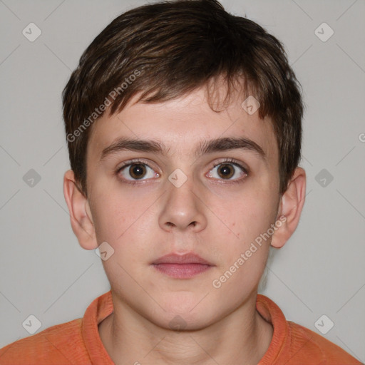 Neutral white young-adult male with short  brown hair and grey eyes