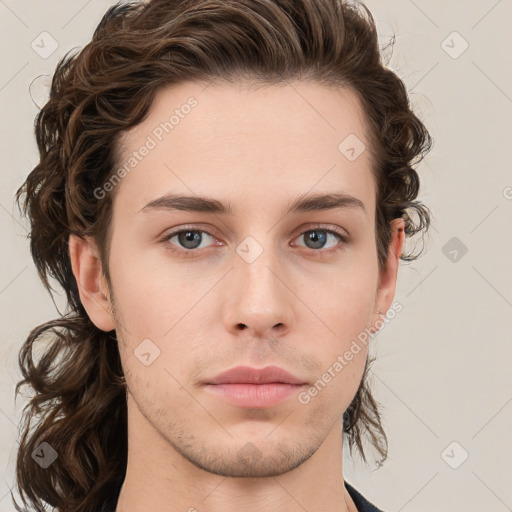 Neutral white young-adult male with medium  brown hair and brown eyes