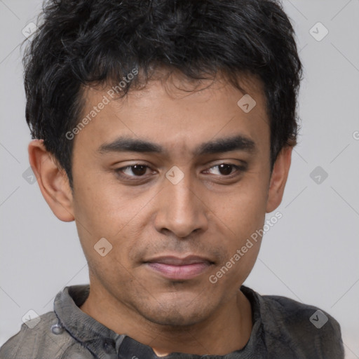 Neutral asian young-adult male with short  black hair and brown eyes