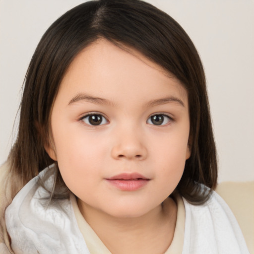 Neutral white child female with medium  brown hair and brown eyes