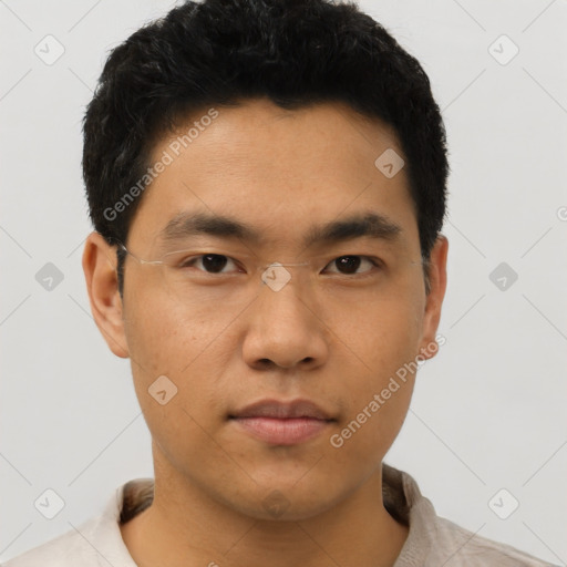 Neutral asian young-adult male with short  black hair and brown eyes