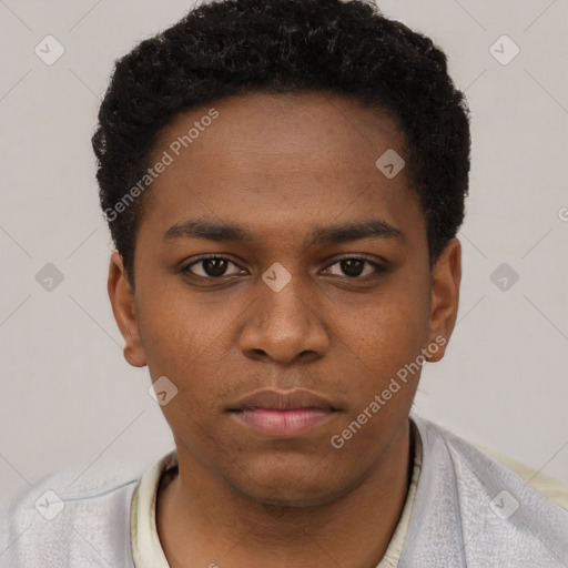 Neutral black young-adult male with short  brown hair and brown eyes