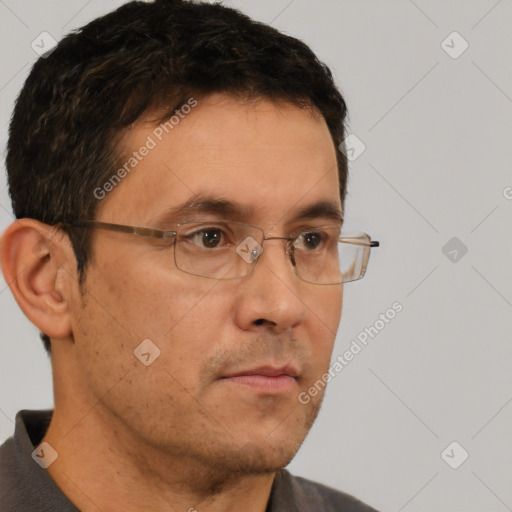 Neutral white adult male with short  brown hair and brown eyes