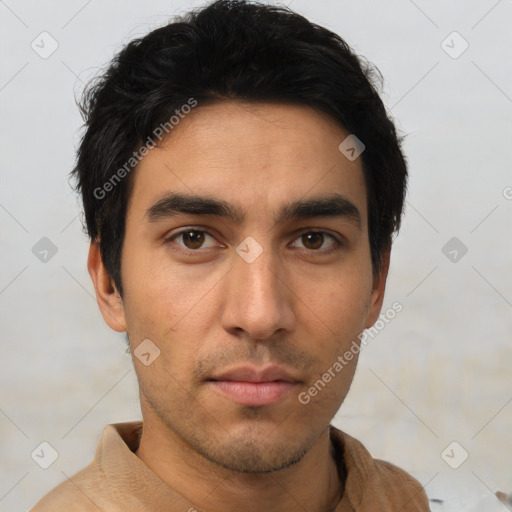 Neutral asian young-adult male with short  black hair and brown eyes