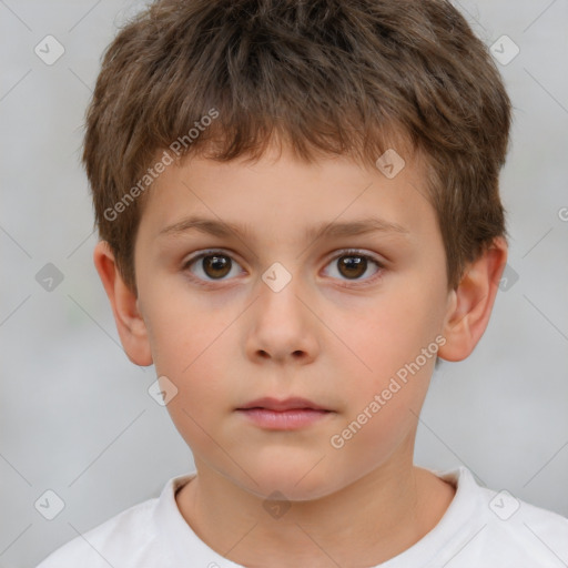 Neutral white child male with short  brown hair and brown eyes