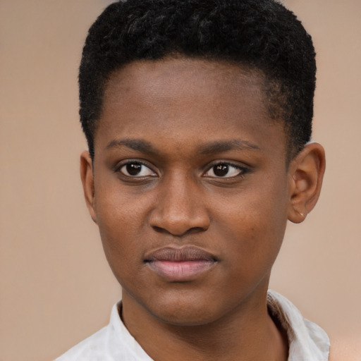 Joyful latino young-adult male with short  brown hair and brown eyes