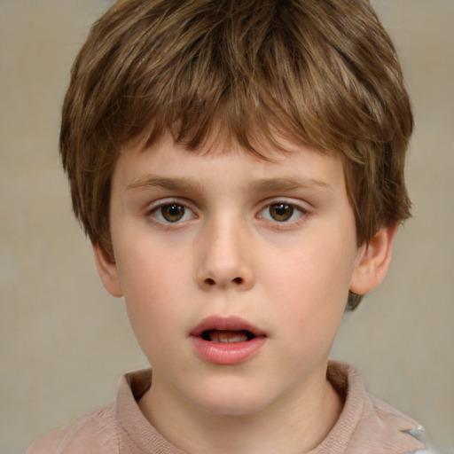 Neutral white child male with short  brown hair and grey eyes