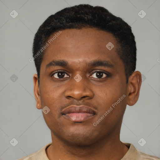 Neutral black young-adult male with short  brown hair and brown eyes