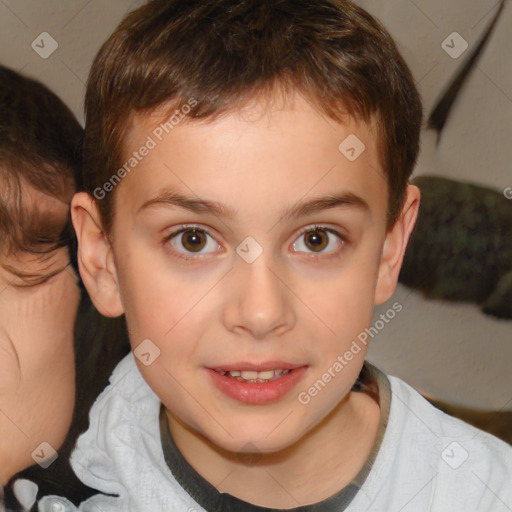 Joyful white child male with short  brown hair and brown eyes