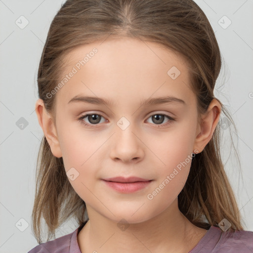 Neutral white child female with medium  brown hair and brown eyes