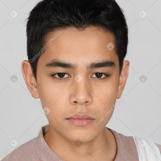 Neutral asian young-adult male with short  brown hair and brown eyes