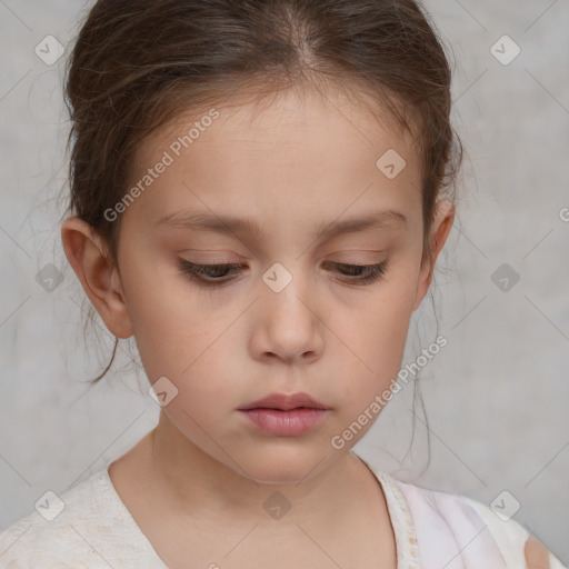 Neutral white child female with medium  brown hair and brown eyes