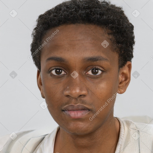Neutral black young-adult male with short  brown hair and brown eyes